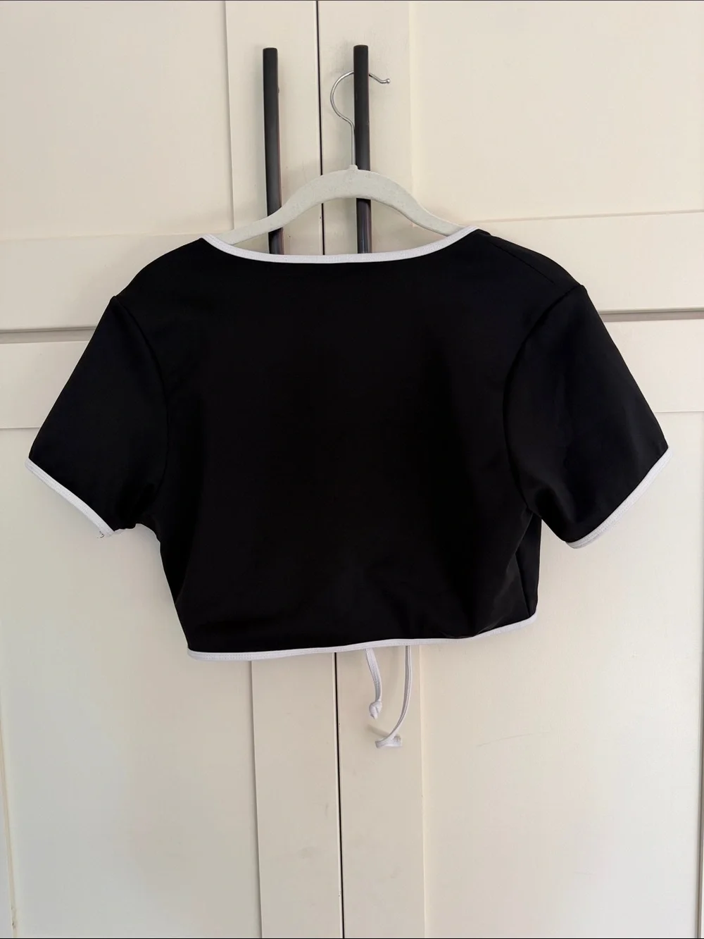 Good American Black Bikini Top with White Trim and Tie Front